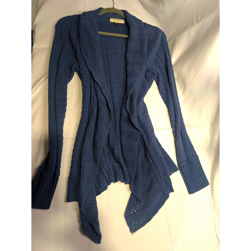 Sonoma Life + Style Women's Blue Solid Cable-Knit Open Front Cardigan S